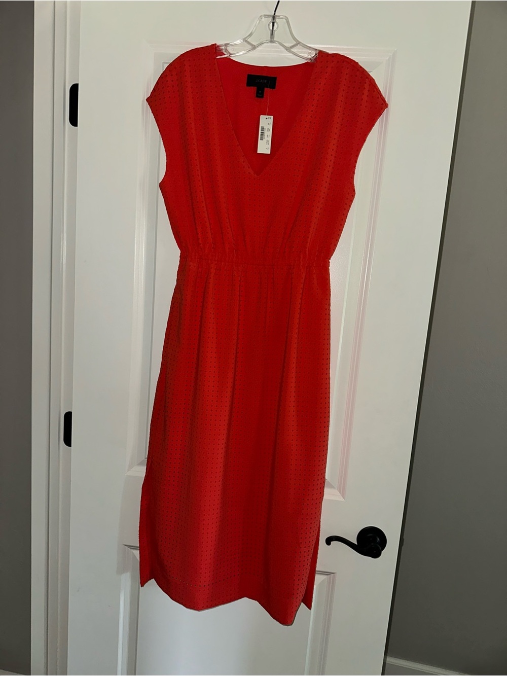 NEW J.Crew dress Red V-Neck Cap Sleeve perforated Dress Fourth of July outfit